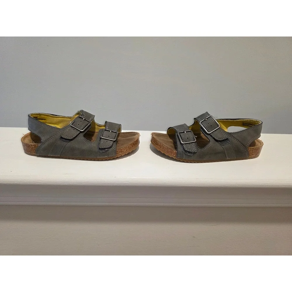 Kid's sz 11 Grey Faux Leather Cork Footbed Sandals Buckle Slingback Granola